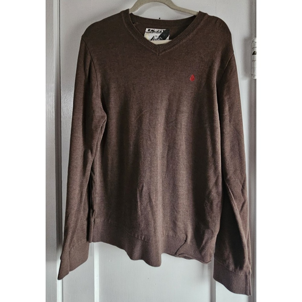 VOLCOM cotton blend men Sz XL‎ brown long sleeve knit pullover sweater